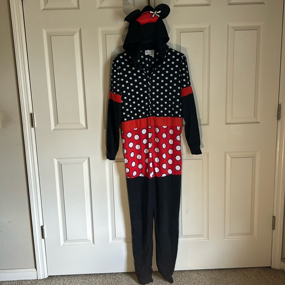 Minnie Mouse Med Fleece Jumper Plush Hood Pajamas One Piece Union Suit Onesie